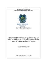 Hoàn thiện công tác quản lý dự án đầu tư xây dựng tại tổng công ty cp đầu tư phát triển xây dựng