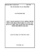 Thực trạng hành vi nguy hiểm ở bệnh nhân tâm thần phân liệt và công tác quản lý, điều trị tại huyện quỳnh phụ, tỉnh thái bình năm 2015.