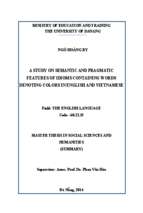 A study on semantic and pragmatic features of idioms containing words denoting colors in english and vietnamese