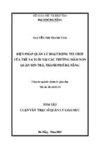 Biện pháp quản lý hoạt động vui chơi của trẻ 5 6 tuổi tại các trường mầm non quận sơn trà, thành phố đà nẵng