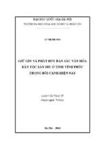 Giữ gìn và phát huy bản sắc văn hóa dân tộc sán dìu ở tỉnh vĩnh phúc trong bối cảnh hiện nay