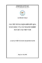 Các yếu tố tác động đến kết quả xuất khẩu của các doanh nghiệp rau quả tại việt nam