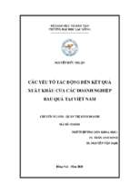 Các yếu tố tác động đến kết quả xuất khẩu của các doanh nghiệp rau quả tại việt nam