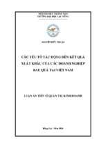 Các yếu tố tác động đến kết quả xuất khẩu của các doanh nghiệp rau quả tại việt nam