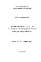 đặc điểm ngữ nghĩa và kết trị của nhóm tính từ chỉ đặc điểm về lượng của sự vật trong tiếng việt