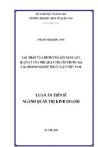 Các nhân tố ảnh hưởng đến năng lực quản lý của nhà quản trị cấp trung tại các doanh nghiệp thuốc lá ở việt nam