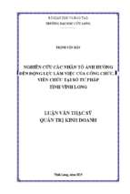 Nghiên cứu các nhân tố ảnh hưởng đến động lực làm việc của công chức, viên chức tại sở tư pháp tỉnh vĩnh long