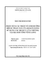 Phân tích các nhân tố ảnh hưởng đến sự phàn nàn của khách hàng sử dụng các dịch vụ của viettel tại địa bàn tỉnh vĩnh long