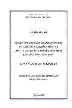 Nghiên cứu các nhân tố ảnh hưởng đến sự hài lòng của khách hàng về chất lượng dịch vụ truyền hình mytv tại viễn thông vĩnh long