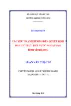 Các yếu tố ảnh hưởng đến quyết định đầu tư trực tiếp nước ngoài vào tỉnh vĩnh long