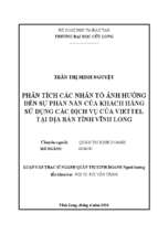 Phân tích các nhân tố ảnh hưởng đến sự phàn nàn của khách hàng sử dụng các dịch vụ của viettel tại địa bàn tỉnh vĩnh long