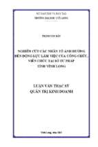 Nghiên cứu các nhân tố ảnh hưởng đến động lực làm việc của công chức, viên chức tại sở tư pháp tỉnh vĩnh long