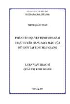 Phân tích quyết định mua sắm trực tuyến hàng may mặc của nữ giới tại tỉnh hậu giang