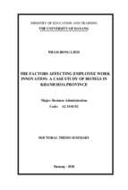 Các nhân tố ảnh hưởng đến sự đổi mới trong công việc của người lao động trường hợp nghiên cứu tại các khách sạn ở khánh hòa tt tiếng anh