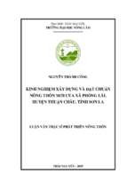 Kinh nghiệm xây dựng và đạt chuẩn nông thôn mới của xã phổng lái, huyện thuận châu, tỉnh sơn la