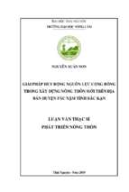 Giải pháp huy động nguồn lực cộng đồng trong xây dựng nông thôn mới trên địa bàn huyện pác nặm, tỉnh bắc kạn