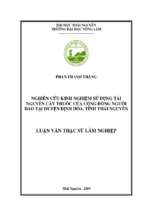 Nghiên cứu kinh nghiệm sử dụng tài nguyên cây thuốc của cộng đồng người dao tại huyện định hóa, tỉnh thái nguyên