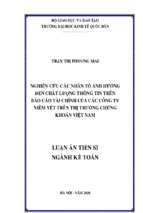 Nghiên cứu các nhân tố ảnh hưởng đến chất lượng thông tin trên báo cáo tài chính của các công ty niêm yết trên thị trường chứng khoán việt nam