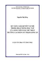 Kỹ năng giải quyết vấn đề trong hoạt động học tập của sinh viên năm thứ nhất trường cao đẳng sư phạm long an