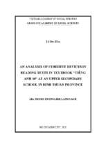 An analysis of cohesive devices in reading texts in textbook “tiếng anh 10” at an upper secondary school in binh thuan province