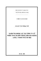 Quản trị nhân lực tại công ty cổ phần thương mại và dịch vụ bất động sản an vượng land, thành phố hà nội