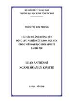 Các yếu tố ảnh hưởng đến động lực nghiên cứu khoa học của giảng viên đại học khối kinh tế tại hà nội