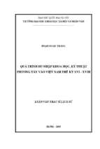 Quá trình du nhập khoa học kỹ thuật phương tây vào việt nam thế kỷ xvi   xviii
