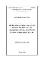 đặc điểm dịch tễ, lâm sàng, yếu tố nguy cơ mắc tiêu chảy do clostridium difficile ở người lớn tại bệnh viện bạch mai, 2013 – 2017