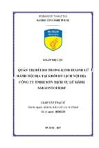 Quản trị rủi ro trong kinh doanh lữ hành nội địa tại khối du lịch nội địa công ty tnhh mtv dịch vụ lữ hành saigontourist​
