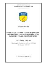 Nghiên cứu các yếu tố ảnh hưởng đến phát triển du lịch sinh thái bền vững tại huyện củ chi   tp. hồ chí minh​