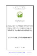 đánh giá hiệu quả và định hướng sử dụng đất sản xuất nông nghiệp trên địa bàn thành phố thanh hóa, tỉnh thanh hóa​