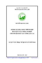 đánh giá khả năng thích hợp đất sản xuất nông nghiệp cho huyện bát xát tỉnh lào cai