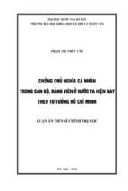 Chống chủ nghĩa cá nhân trong cán bộ, đảng viên ở nước ta hiện nay theo tư tưởng hồ chí minh​