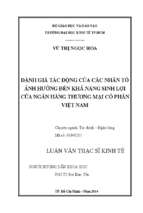 đánh giá tác động của các nhân tố ảnh hưởng đến khả năng sinh lợi của ngân hàng thương mại cổ phần việt nam