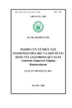 Nghiên cứu về thực vật, thành phần hóa học và một số tác dụng của loài phong quỳ sa pa (anemone chapaensis gagnep., ranunculaceae)’