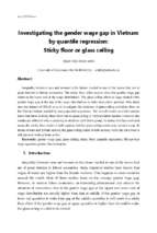 Investigating the gender wage gap in vietnam by quantile regression, sticky floor or glass ceiling