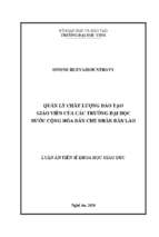 Quản lý chất lượng đào tạo giáo viên của các trường đại học nước cộng hòa dân chủ nhân dân lào