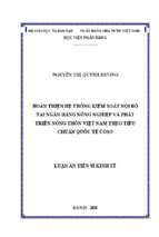Luận án tiến sĩ hoàn thiện hệ thống kiểm soát nội bộ tại ngân hàng nông nghiệp và phát triển nông thôn việt nam theo tiêu chuẩn quốc tế coso