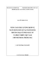 Nâng cao chất lượng dịch vụ ngân hàng bán lẻ tại ngân hàng thương mại cổ phần đầu tư và phát triển việt nam chi nhánh ba tháng hai​