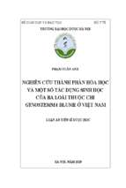 Nghiên cứu thành phần hóa học và một số tác dụng sinh học của ba loài thuộc chi  gynostemma blume ở việt nam 