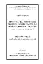 đề xuất giải pháp trong quản lý nhằm nâng cao hiệu quả công tác nghiên cứu khoa học y   dược học (nghiên cứu trường hợp học viện quân y)  