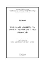 đánh giá mức độ hài lòng của khách du lịch về du lịch văn hóa tỉnh bạc liêu   (chuyên ngành đào tạo thí điểm)