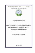 Phân tích thực trạng sử dụng thuốc tại bệnh viện y dƣợc cổ truyền tỉnh hƣng yên năm 2018    