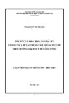 Tổ chức và khai thác nguồn lực thông tin y tế tại trung tâm thông tin thư viện trường đại học y tế công cộng  