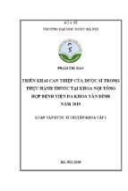 Triển khai can thiệp của dược sĩ trong thực hành thuốc tại khoa nội tổng hợp bệnh viện đa khoa vân đình năm 2019