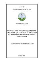 Khảo sát việc thực hiện quy định về thực hành tốt cơ sở bán lẻ thuốc tại địa bàn thành phố hà tĩnh, tỉnh hà tĩnh năm 2019