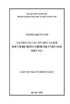 Vai trò của các tổ chức xã hội đối với hệ thống chính trị ở việt nam hiện nay