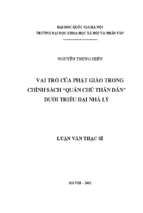 Vai trò của phật giáo trong chính sách quân chủ thân dândưới triều đại nhà lý  