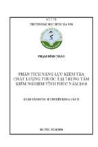 Phân tích năng lực kiểm tra chất lượng thuốc tại trung tâm kiểm nghiệm vĩnh phúc năm 2018