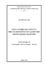 Nâng cao hiệu quả công tác phục vụ người dùng tin tại thư viện trường đại học hải dương